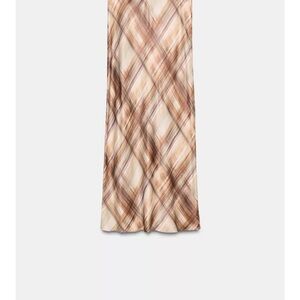 Zara Cream and Brown Plaid Maxi Skirt